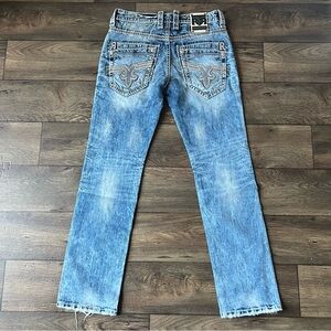 Rock Revival Men's Sarley Straight Distressed Denim Jeans Blue Wash Size 32x32